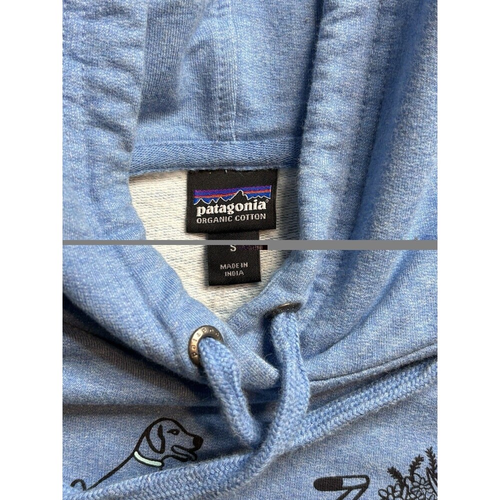 Patagonia Live Simply Market Bike Pullover Hoodie Blue Dog Bicycle Graphic Sz S - Picture 4 of 5